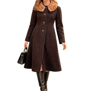 Vintage Falke Bros Wool Coat with Mink Fur Collar 1950s 1960s Brown Womens M